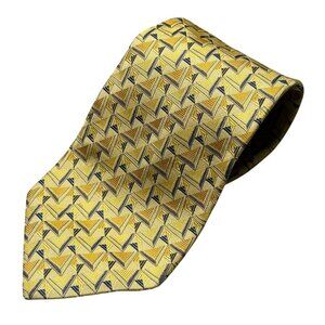 Dormeuil Tie Geometric Textured Weave Yellow 100% Silk Made in Italy 4.5"